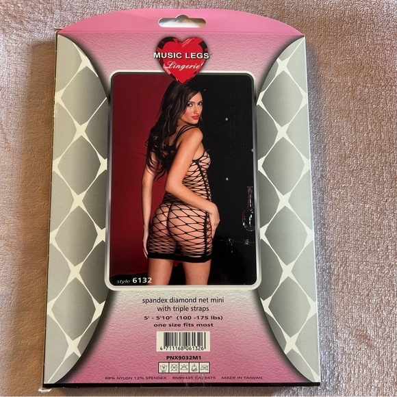 Music Legs black diamond net mini dress lingerie coverup triple strap OS - Picture 2 of 2